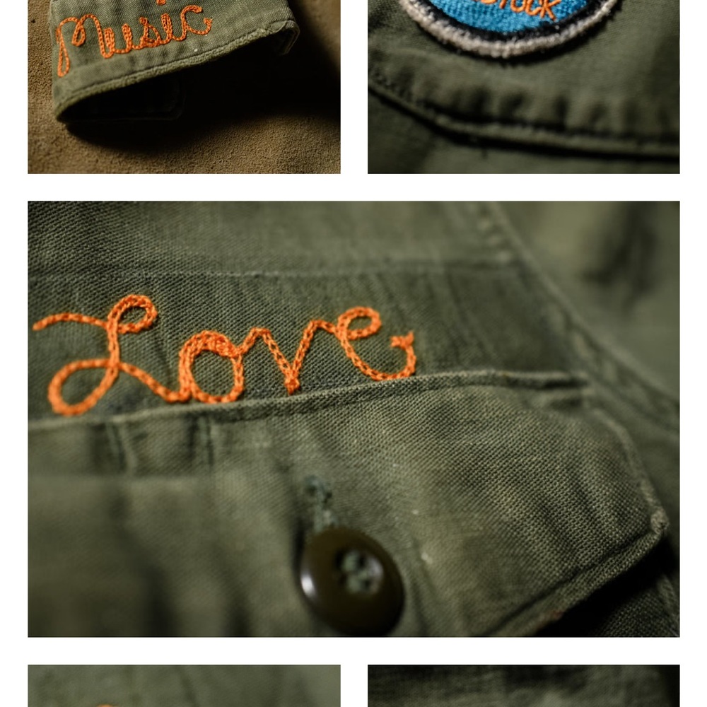 Madeworn xs WOODSTOCK PEACE & LOVE CHAIN STITCHED MILITARY JACKET - Picture 11 of 11